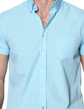 Camisas Para Hombre Bobois Moda Casuales Manga Corta Lisa Regular Fit B31250 Aqua