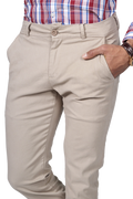 Pantalones Para Hombre Bobois Chino Gabardina Slim Soft Stretch Beige GPAXAR