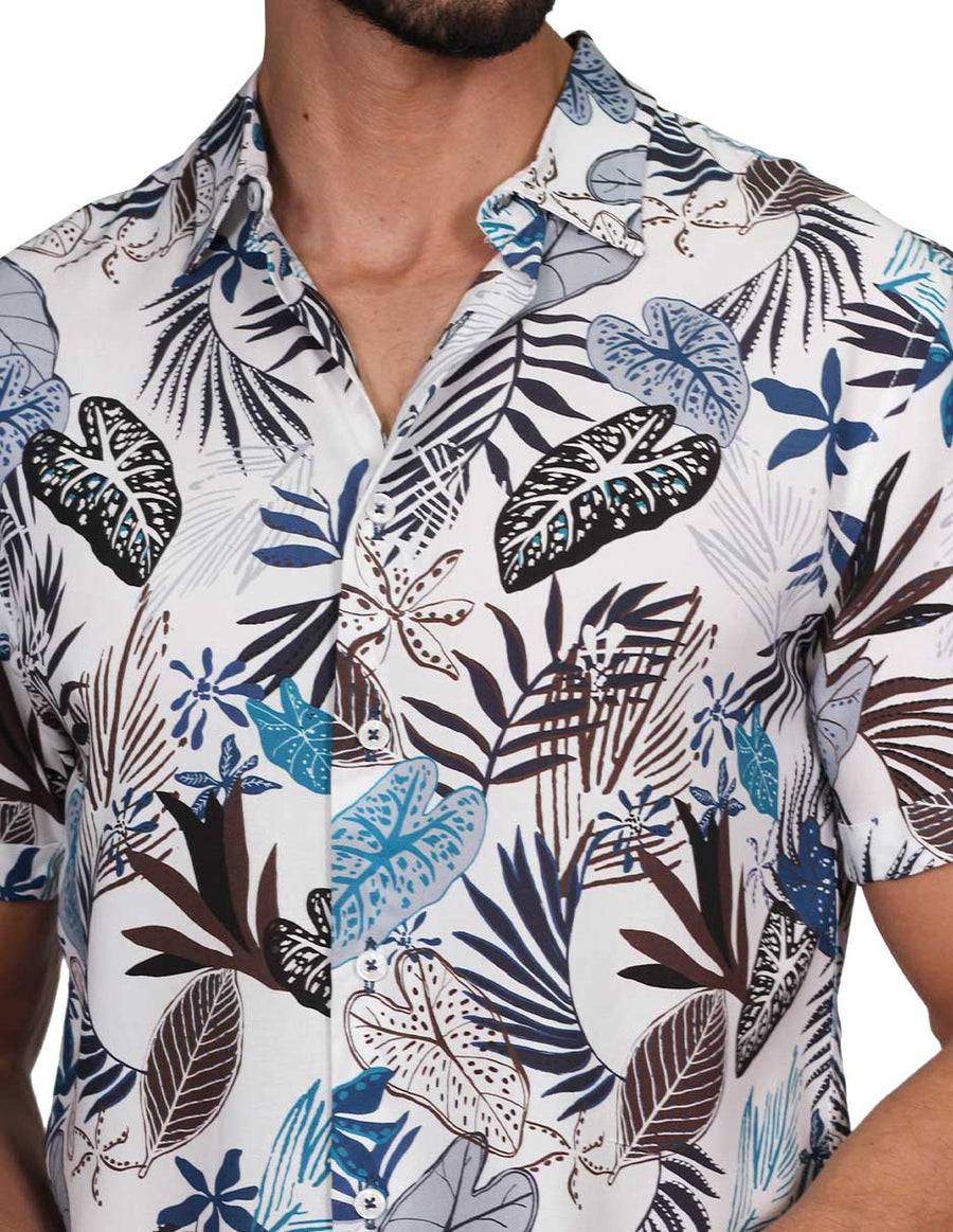 Camisas Para Hombre Bobois Moda Casuales Manga Corta Estampada Hawaiana Playa Relaxed Fit Aqua B22353