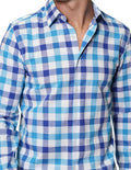 Camisas Para Hombre Manga Larga Cuadros Tipo Lino Slim Fit B31305 Azul