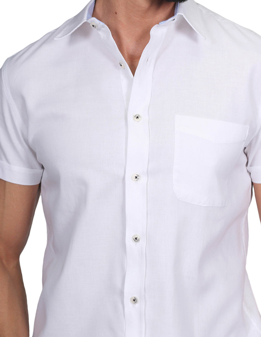 Camisas Para Hombre Bobois Moda Casuales Manga Corta Lisa Básica Slim Fit Blanco B21151